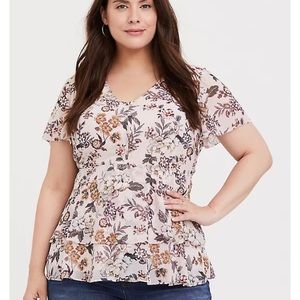 Torrid Pink Floral Chiffon Babydoll Top